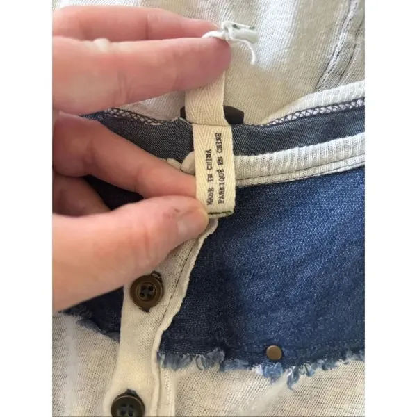 Free People We The Free Rio Henley Small Cream Navy Embroidered Indie Boho - Image 3