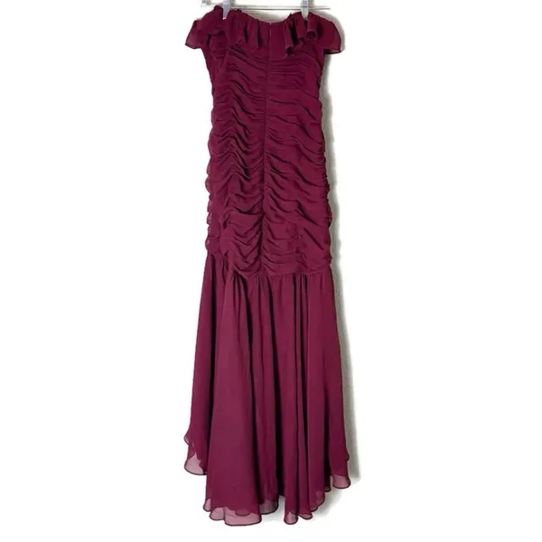 Jill Stuart Burgundy Ruffled Strapless Chiffon Dress Size 6 - Image 4