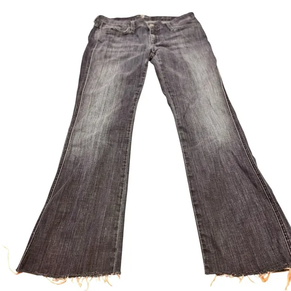 7 For All Mankind A Pocket Bootcut Jeans Size 30 Dark Wash Raw Hem Stretch Denim - Image 6