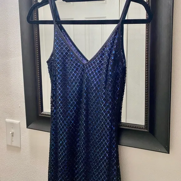Rampage Old Hollywood Glam Black Netted Blue Lined Sequined Floor Length Dress - Image 3