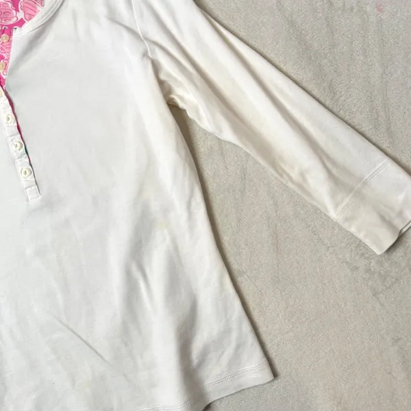 Vintage Lilly Pulitzer White Henley Top Womens M 3/4 Sleeve Cotton Casual Tee - Image 6