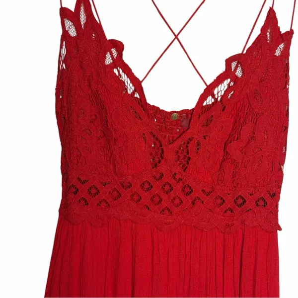 Free People Adella Lace Maxi Dress Red Romantic Boho Chic Crochet Strappy Small - Image 10