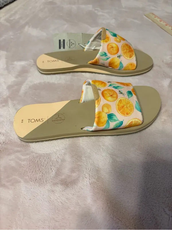 TOMS Earthwise Citrus Print Slide Sandals Orange Fruit Women’s Size 8 NWT - Image 4