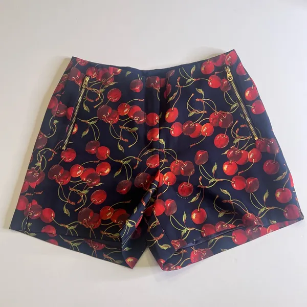 Ted Baker London Red Cherry Print‎ Zipper Pockets Navy Blue Shorts Size 0 = US 2 - Image 4