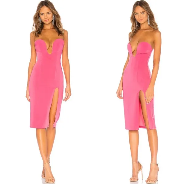 h:ours Lazaro Strapless Plunge Midi Dress in Pink Candy size XS NEW $160 - Image 2