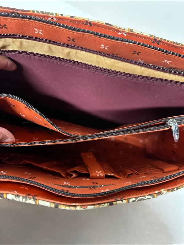 Stylish Orange and Brown Patterned Tote Bag with Crossbody strap - Image 6
