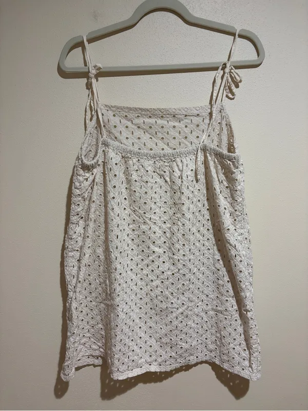 Vitamin A Cream Eyelet Tie-Shoulder Tunic Mini Dress Coverup Size XL - Image 5