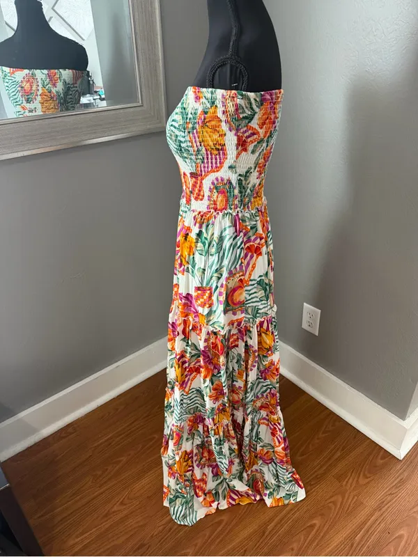Abel The Label x Anthropologie Tropical Floral Strapless Smocked Maxi Dress SM - Image 3