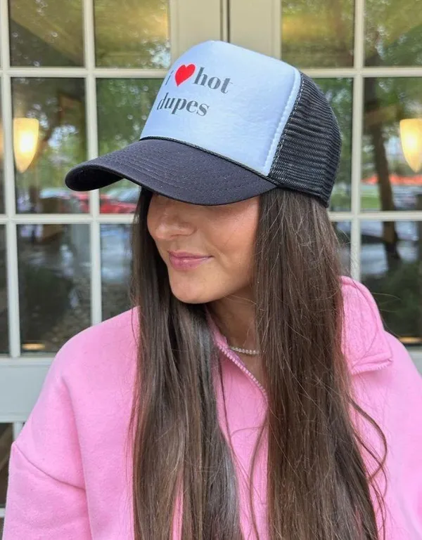 I ❤️ Hot Dupes Trucker Hat Black - Image 3