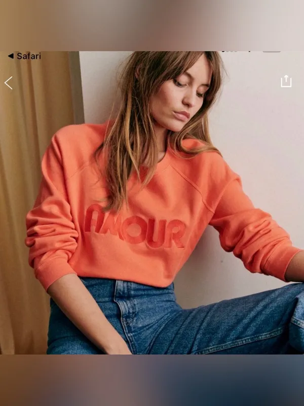 Sézane Amour Sweatshirt Pêche Vif Coral Pink Logo Organic Cotton Size S Sezane - Image 2