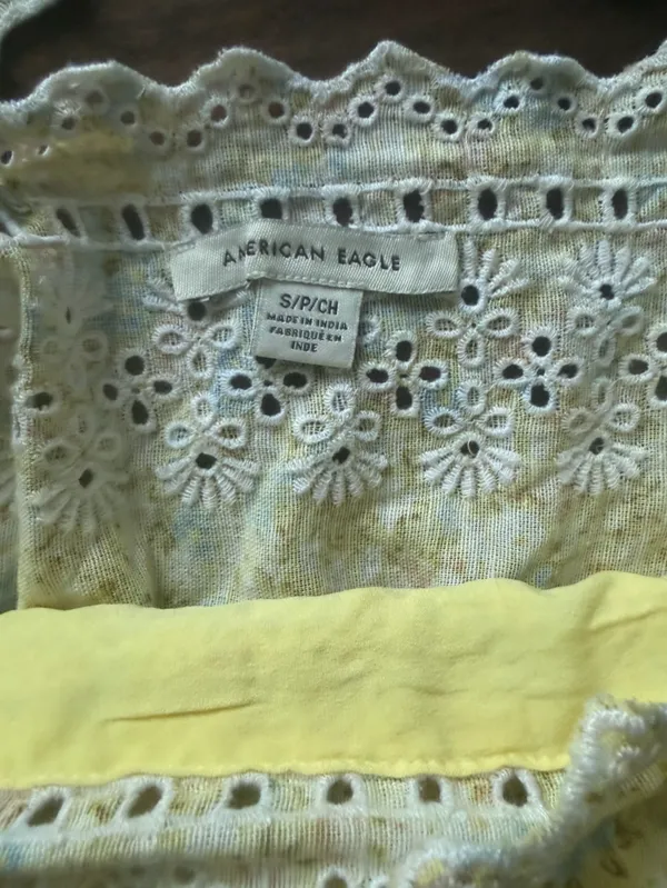 American Eagle Outfitters Yellow Floral Eyelet mini dress - Image 3