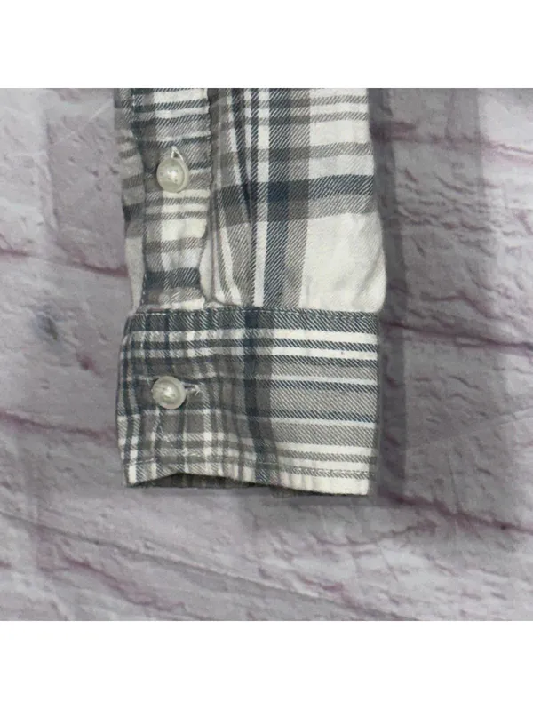 American Eagle Hooded Flannel Shirt - Gray Plaid, Size L - Image 4