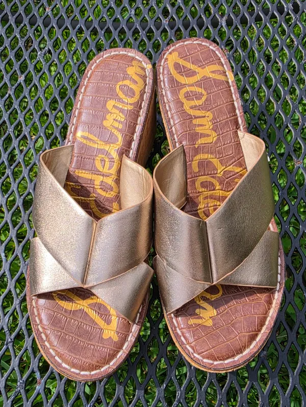 Sam Edelman Remini Platform Wedge Metallic Gold Sandal SZ 9 - Image 3