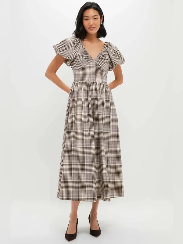 Anthropologie EN SAISON Brown Taupe Lavender Charleigh Maxi Dress - Image 3
