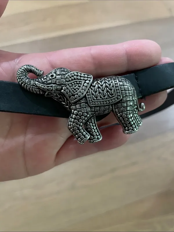 Chico’s Vintage Adjustable Slide Leather Belt With Silver Elephant 🐘 Buckle M/L - Image 5