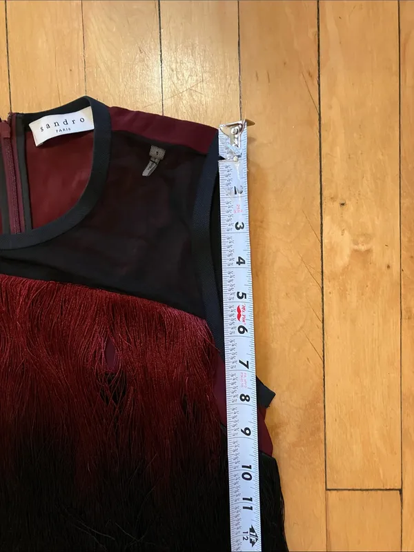 Sandro Ringo Black and Burgundy Maroon Tassel Fringe Cocktail Flapper Dress US 4 - Image 13