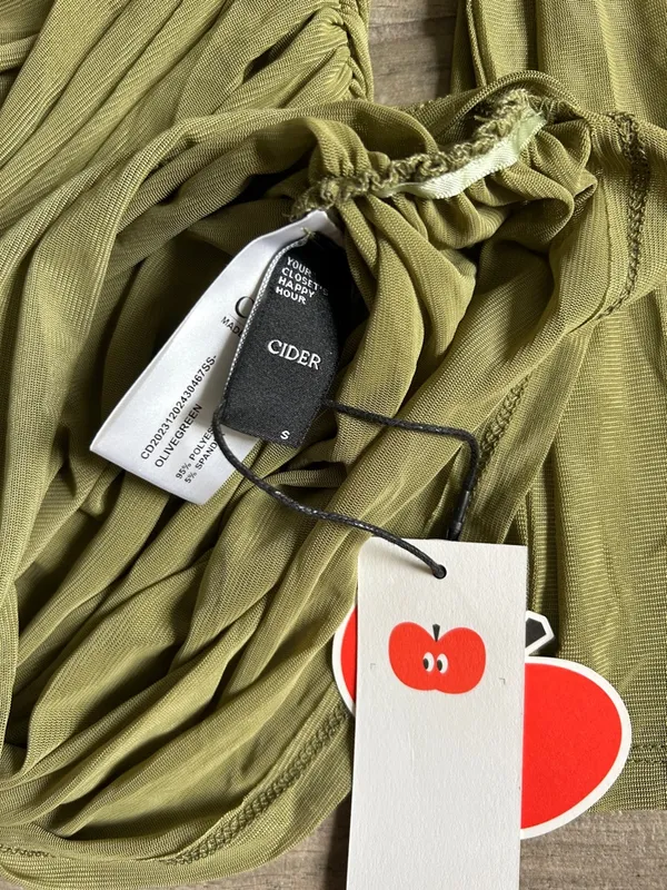 Cider Olive Green Ruched Off-Shoulder Long Sleeve Top - Image 2