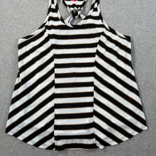 Betsey Johnson Striped Racerback Tank Top Women's Small Black/White Gold Metalli - Image 4