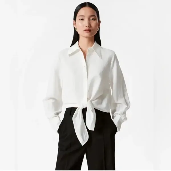 & OTHER STORIES Linen Blend Tie-Front Shirt Blouse - Image 2