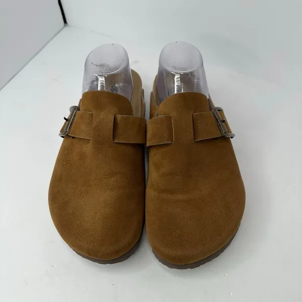 SM New York Brynlee Suede Clog Mules Sz 10 Tan Buckle Boston Style Slip On - Image 3