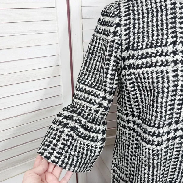 Zara Houndstooth Check Bell Cuff Shift Mini Dress Black Cream Medium‎ - Image 7