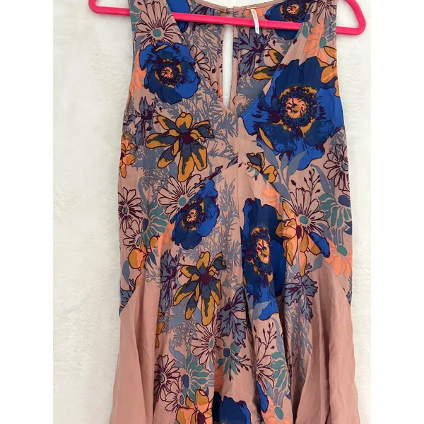 Free People Floral Sleeveless Mini Dress V-Neck High-Low Boho Pink‎ Blue XS - Image 5