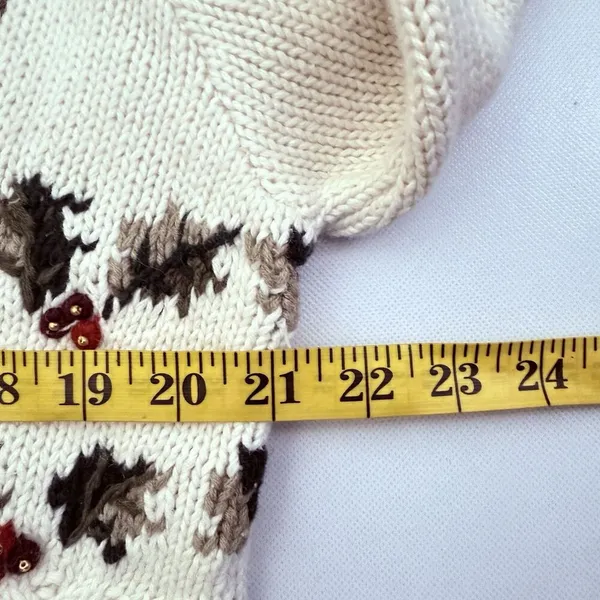 Vtg Wool Sweater Cardigan Womens L Chunky Ivory Cable Knit Cabincore Grandmacore - Image 5