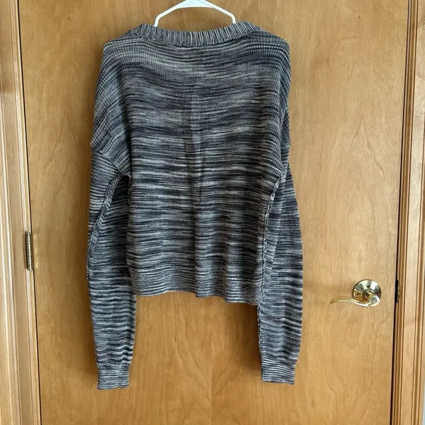 Free People Cardigan‎ Sweater Women S Grey Brown Space Dye Knit Cropped V-Neck - Image 2