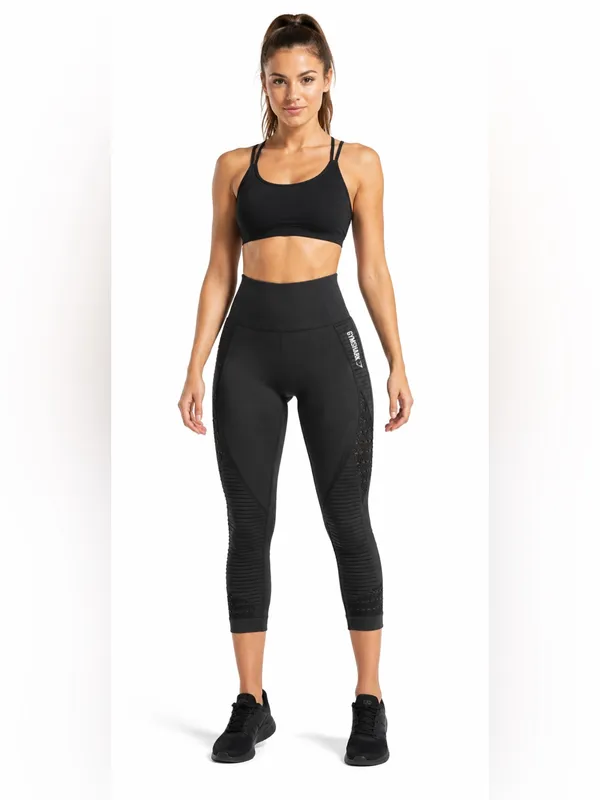 Gymshark Energy Seamless Cropped Leggings Black High Waisted Eyelet Women XS - Image 3