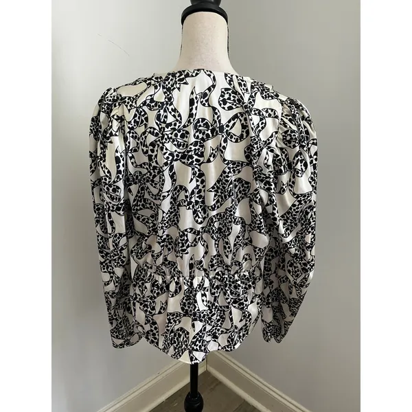 Express Leopard Bow Print Blouse Large Black White Modern Chic Office Peplum Top - Image 5