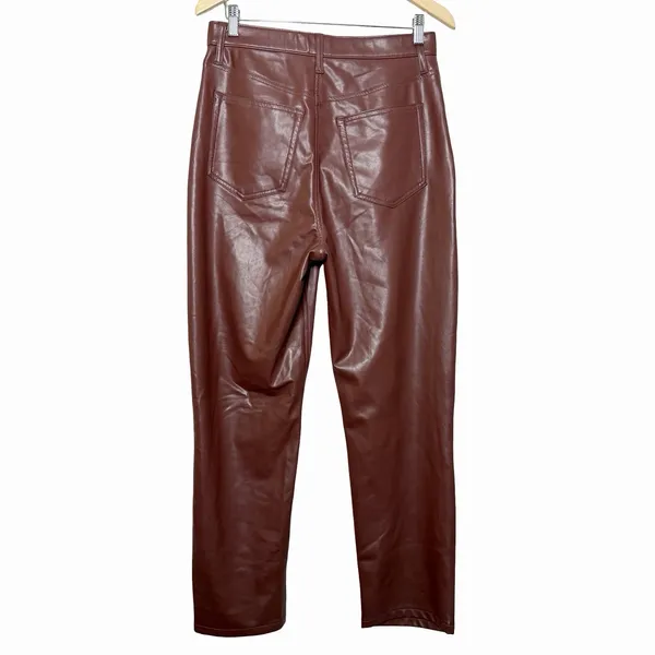Abercrombie Curve Love The 90s Straight Faux Leather Pants 31 12 Brown High Rise - Image 4