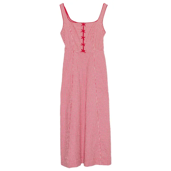 Rachel Zoe Dress Maxi Red Gingham Plaid Seersucker Milkmaid Cottagecore Picnic 6 - Image 2
