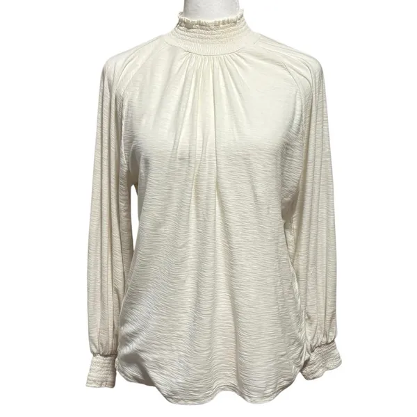 Nation LTD Size S Melanie Smocked Peasant Tee Off White Top Shirt - Image 3
