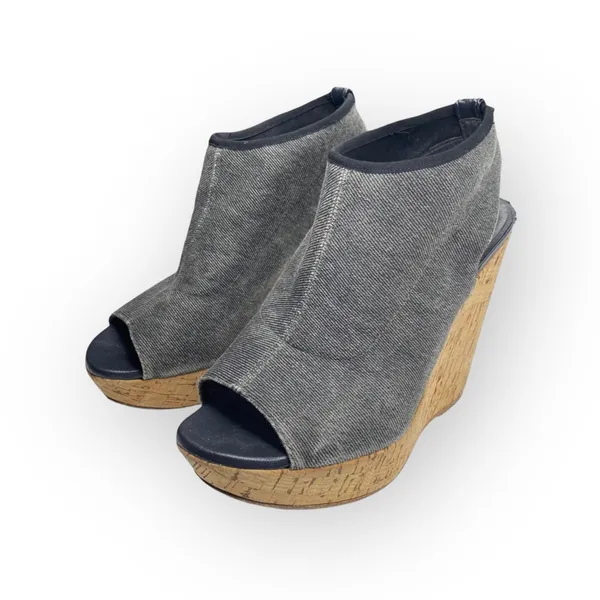Stuart Weitzman  Slingback Cork Platform Tall Wedge Sandal  Gunmetal Grey  6M - Image 7