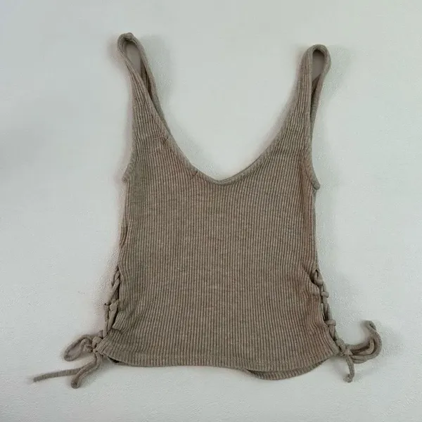 Urban Outfitters Project Social T Ribbed Knit Tank Women’s Small Beige Tie Side - Image 2