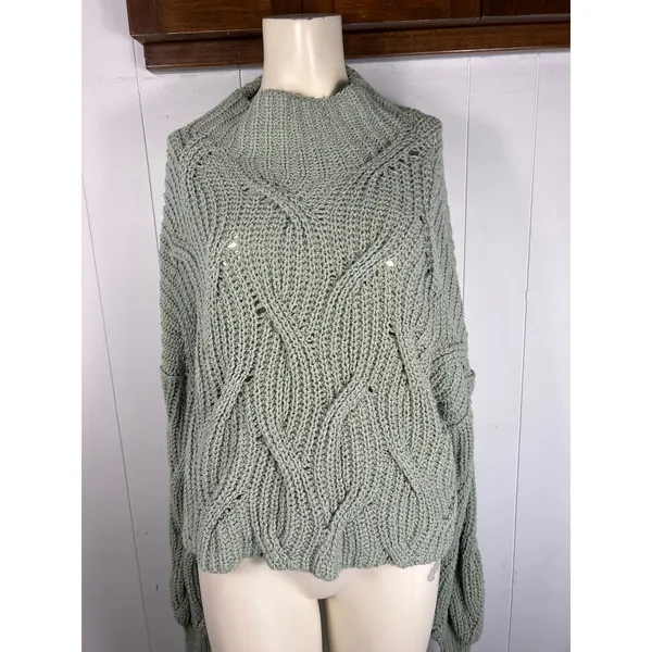 FREE PEOPLE Seasons Change Boxy Sweater Bubble Sleeves in Sage Green Size S - Image 5