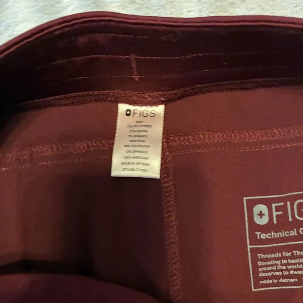 FIGS Livingston Scrub Pants Burgundy Size XS - Image 4