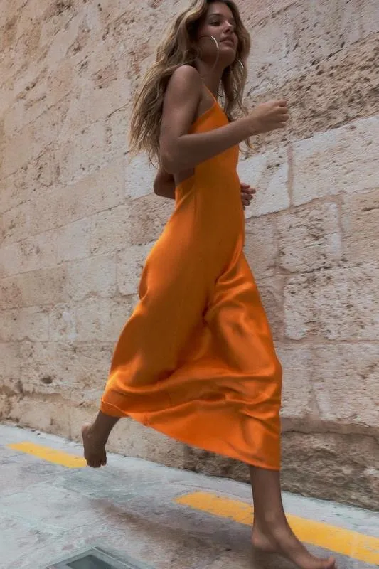 Zara dress maxi midi hot orange satin effect wedding party cocktail - Image 7