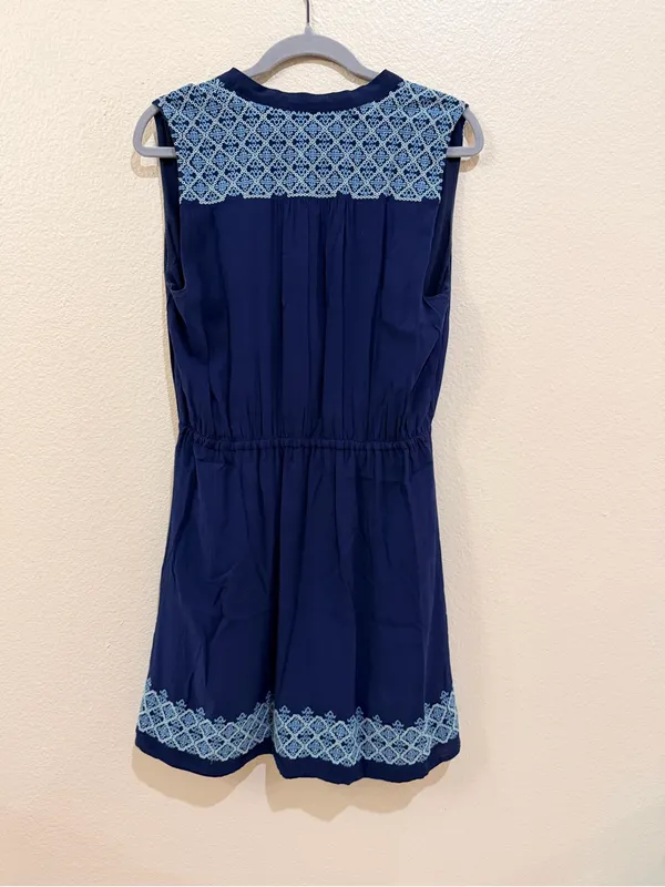 Market & Spruce Navy Blue Embroidered Dress Size L Sleeveless Boho Shift - Image 3