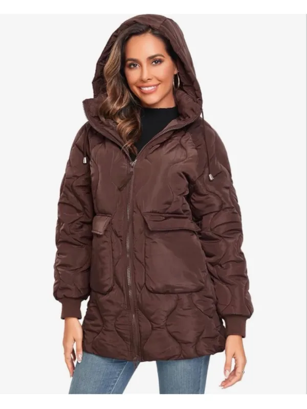 NEW Brown Winter Thicken Puffer Coat Quilted Warm Padded Down Alternative M - Image 8
