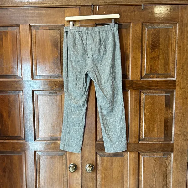 Theory Women's Size‎ 4 Eco Sharkskin Linen Blend Pull On Pants Gray Cropped - Image 3