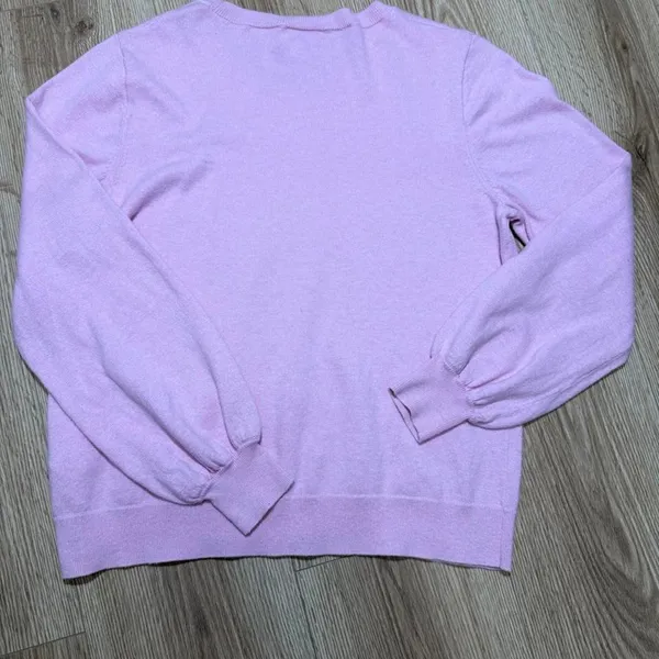 J.Crew Pink Cotton Cashmere Puff Sleeve Crewneck Sweater Medium - Image 3