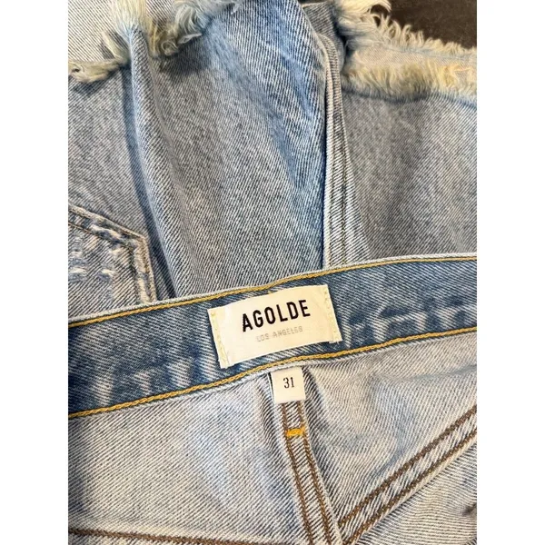 AGOLDE Womens Shorts Blue Parker Vintage Cut Off Denim Distressed Jean Size 31 - Image 4