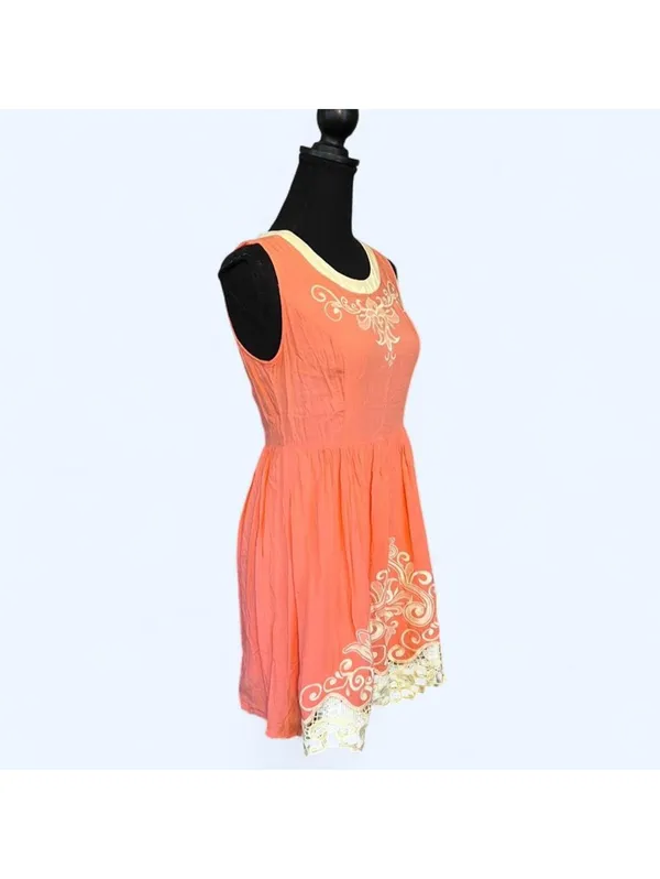 Altar’d State coral embroidered boho coquette lace trim mini dress size XS 🧡 - Image 3
