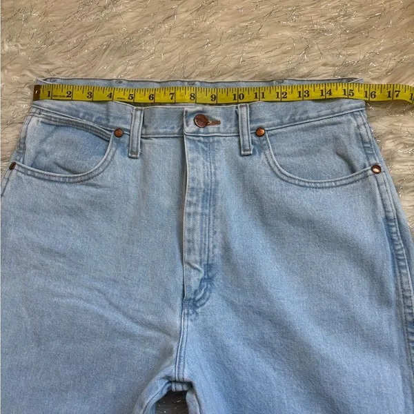 Wrangler sky Blue Women’s Leather Patch Slim Fit Cowboy Jeans Size 13/36 - Image 7