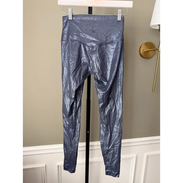 Lululemon Align High-Rise Ribbed Pant 28" *Shine Size 6 Radiate Foil Print Black - Image 3