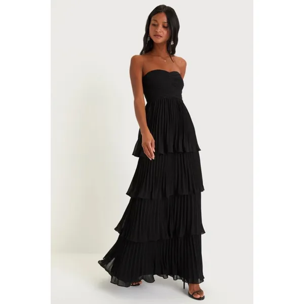 NWT Lulus Seriously Sensational Black Strapless Tiered Maxi Dress Gala Sz XXS - Image 8