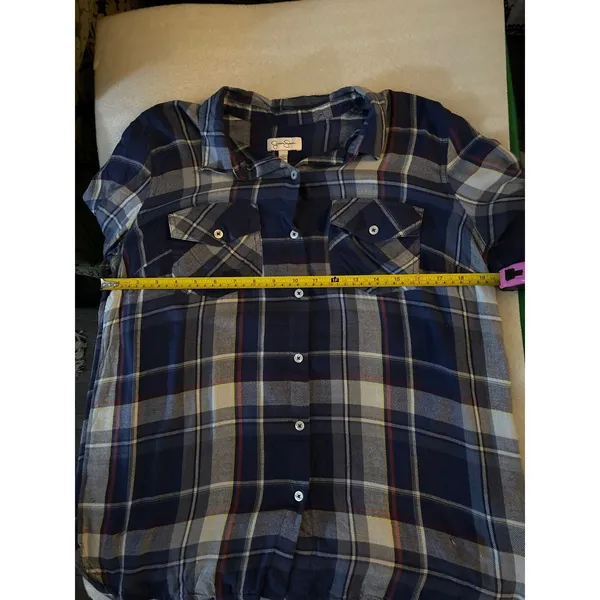 Jessica Simpson Plaid Button-down Shirt L Cabincore Cowgirl Western Coverup - Image 5