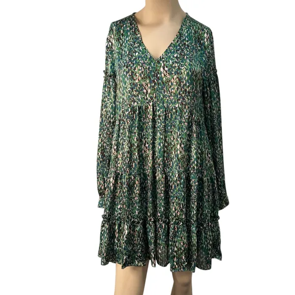Easel Floral Green Tiered‎ Babydoll Dress S Flowy Earthy Indie Tiered Boho NWT - Image 11
