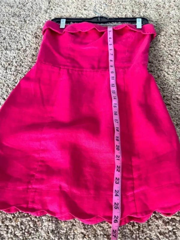 100% Linen Strapless Scallop Hem Pink Dress - Image 5